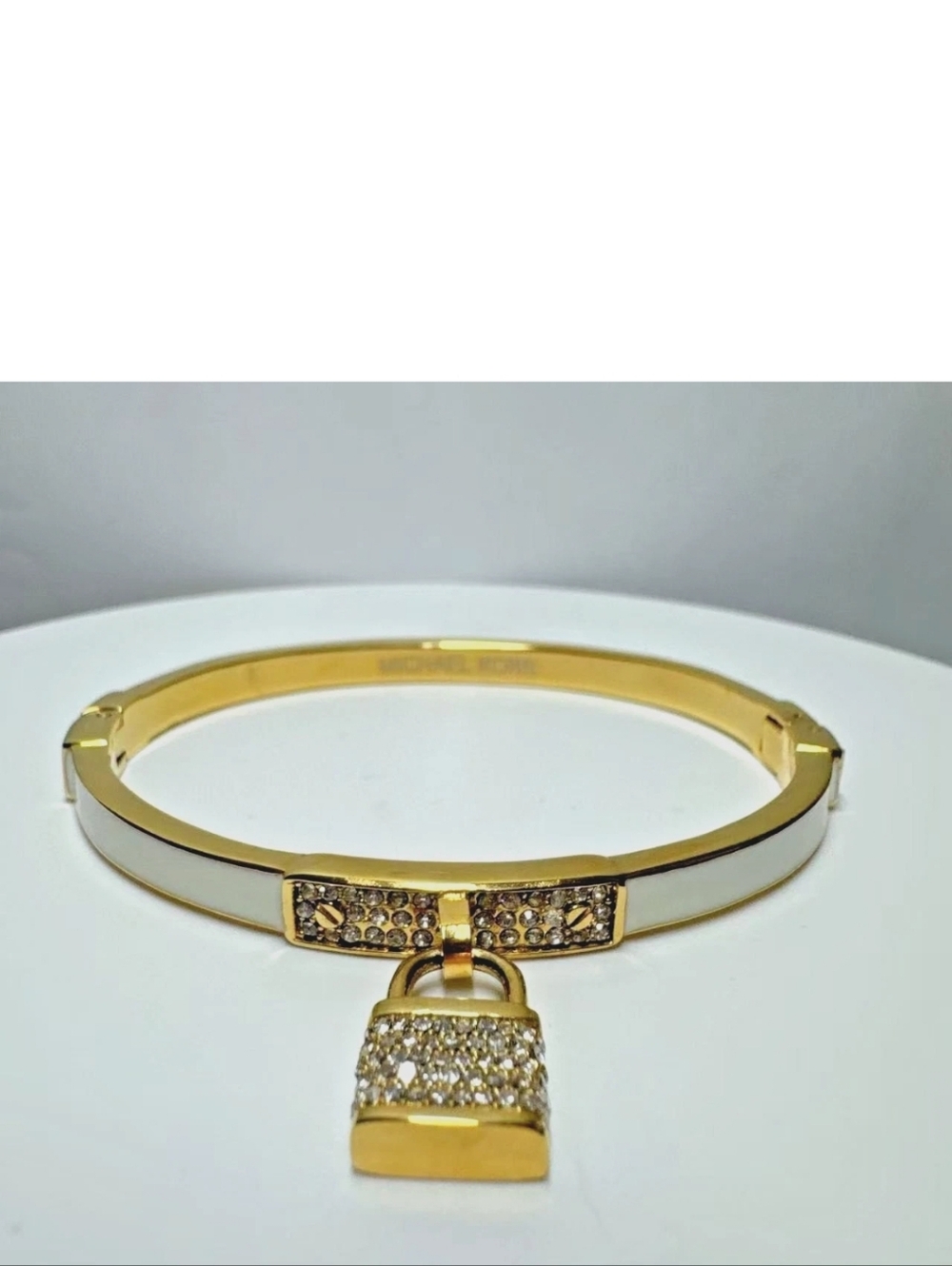 Michael Kors Gold Pave Padlock Hinged Bangle Bracelet NWOT - Picture 6 of 8